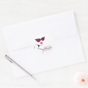 Pink dotted sunglasses hair and beauty branding classic round sticker