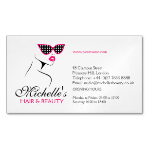 Pink dotted sunglasses hair and beauty branding magnetic business card