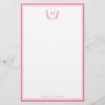 Pink Double Border Floral Crest Classic Monogram