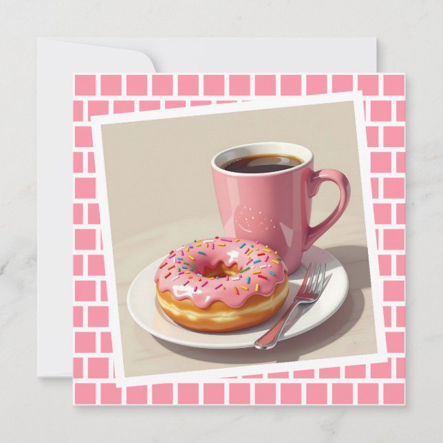 Pink Doughnut and Coffee | Keeping in Touch Card (Front)