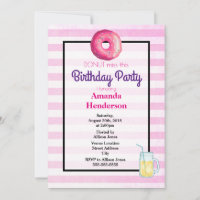 Pink Doughnut And Lemonade Fancy Birthday Invite