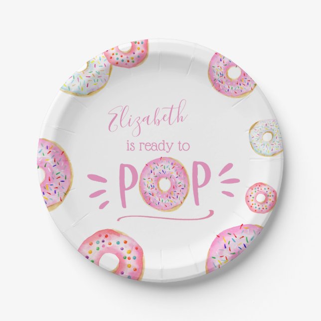 Pink Doughnut Baby Sprinkle Paper Plate (Front)