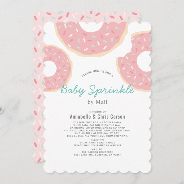 Pink Doughnut Baby Sprinkle Shower by Mail Invitation (Front/Back)