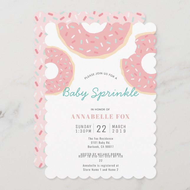 Pink Doughnut Baby Sprinkle Shower Invitation (Front/Back)