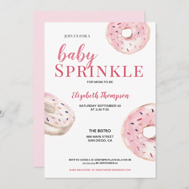 Pink Doughnut Baby Sprinkles Baby shower Invitation (Front/Back)