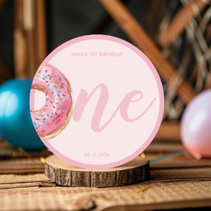 Pink Doughnut Birthday Classic Round Sticker
