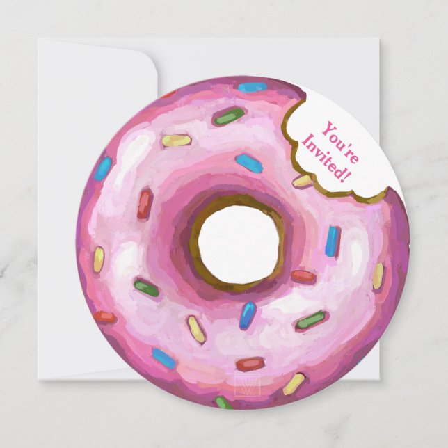 Pink Doughnut Birthday Party Round Invitation (Front)