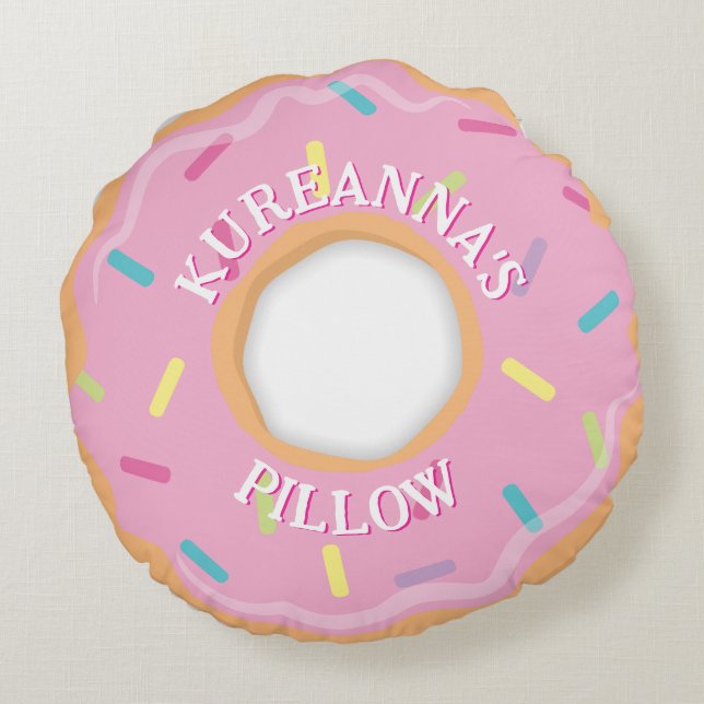 Pink Doughnut Chef, Cook or Baker Christmas Round Cushion (Back)