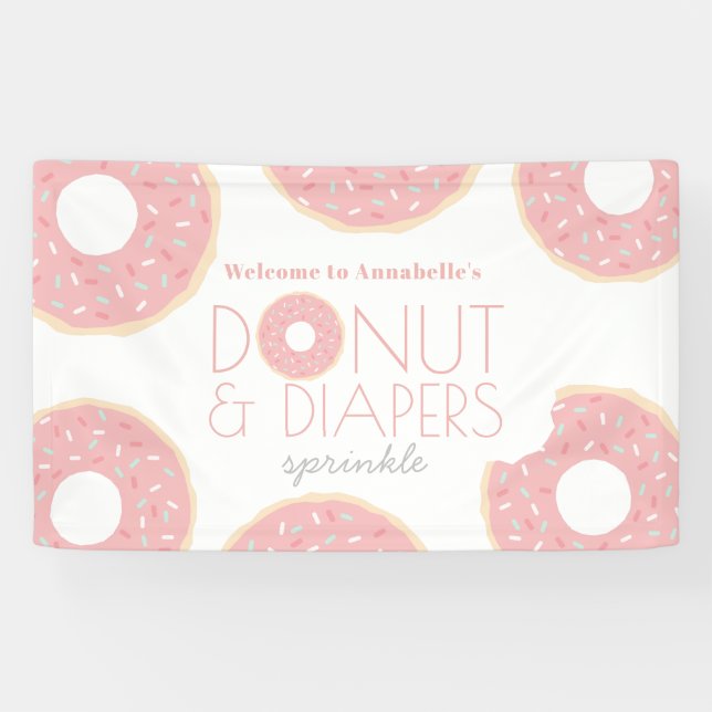 Pink Doughnut & Diapers Sprinkle Baby Shower Banner (Horizontal)