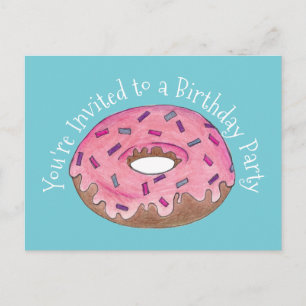 Pink Doughnut Doughnut Birthday Party Invitation Postcard