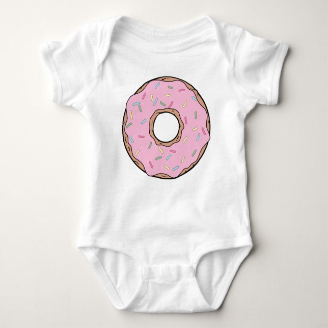 Pink Doughnut, Doughnut, Frosting, Icing, Sprinkle Baby Bodysuit (Front)