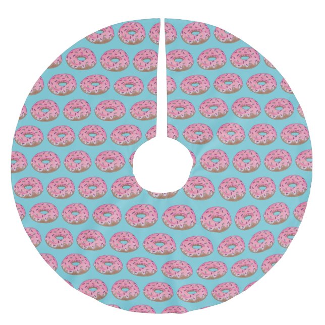 Pink Doughnut Doughnut Sprinkles Frosting Foodie Brushed Polyester Tree Skirt (Front)