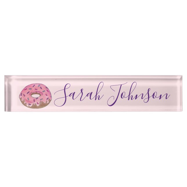 Pink Doughnut Doughnut Sprinkles Frosting Foodie Nameplate (Front)