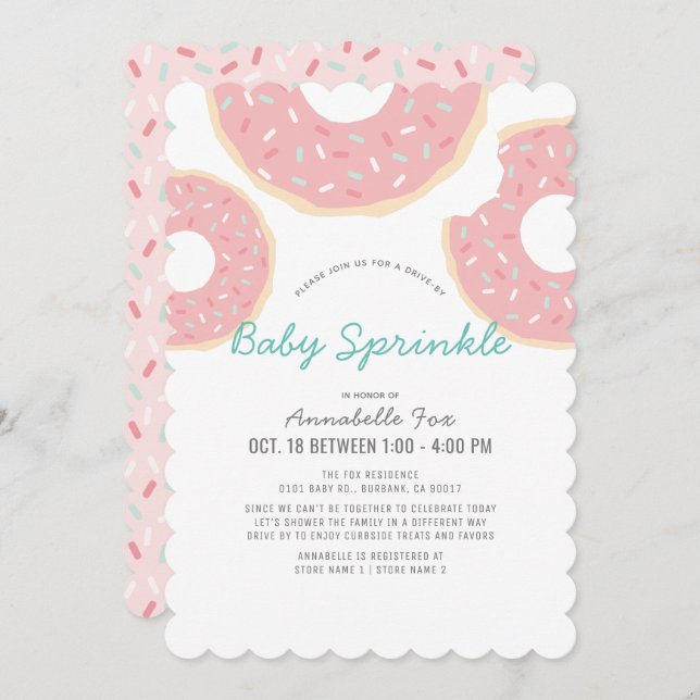 Pink Doughnut Drive-by Baby Sprinkle Shower Invitation (Front/Back)