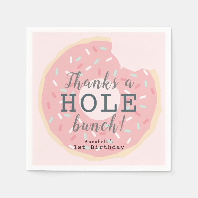 Pink Doughnut Girl's Birthday Thank You Napkin (Front)