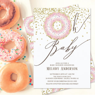 Pink Doughnut Oh Baby Girls Baby Shower Invitation