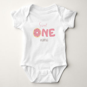 Pink Doughnut One Custom Name First Birthday  Baby Bodysuit