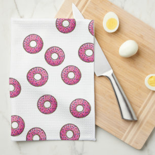Pink Doughnut Polka Dot Pattern - Bakery Tea Towel