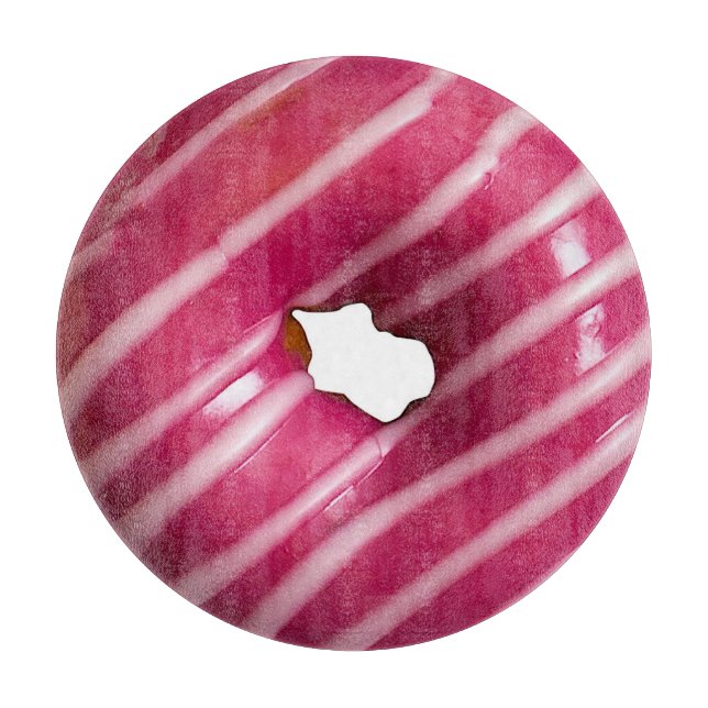 Pink Doughnut Printed Round Glass Cutting Board (Front)