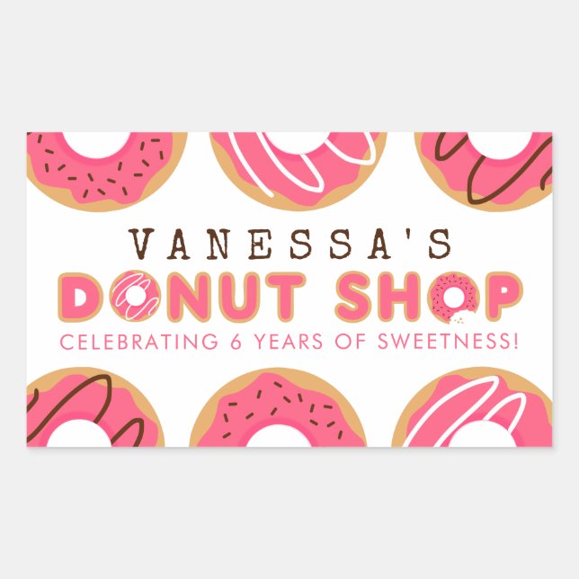 Pink Doughnut Shop Birthday Party Rectangular Sticker (Front)