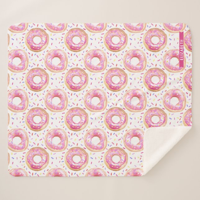 Pink Doughnut Sprinkle Pattern Sherpa Throw Blanke (Front (Horizontal))