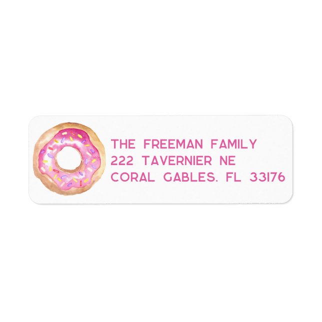 Pink Doughnut Sprinkle Return Address Sticker (Front)