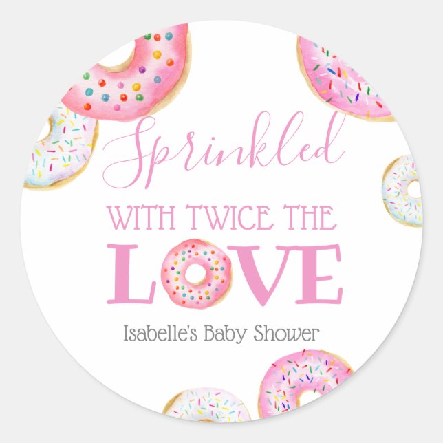  Pink Doughnut Sprinkled with Twice the Love Twin  Classic Round Sticker (Front)