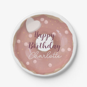 Pink Doughnut Sprinkles Happy Birthday Paper Plate