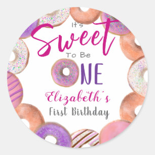 Pink Doughnut Sweet To Be One First Birthday Custo Classic Round Sticker