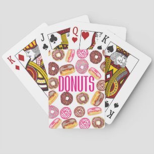 Pink Doughnut Typography and Watercolor Cute Playing Cards