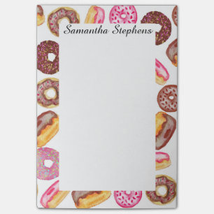 Pink Doughnut Typography and Watercolor Cute Post-it Notes