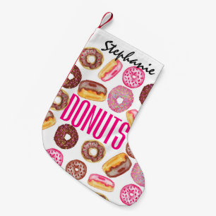 Pink Doughnut Typography and Watercolor Cute Small Christmas Stocking