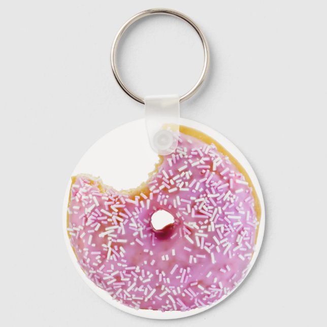 pink doughnut with a missing bite key-chain key ring (Front)