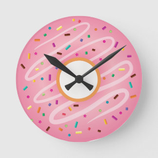 Pink Doughnut with Rainbow Sprinkles Round Clock