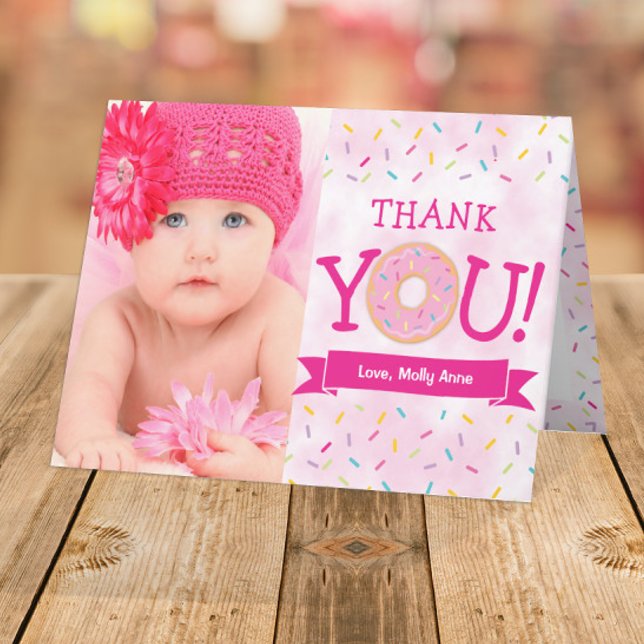 Pink Doughnut with Sprinkles Birthday Girl Thank Y Thank You Card (Creator Uploaded)