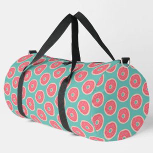 Pink Doughnut with Sprinkles Pattern on Aqua Blue Duffle Bag