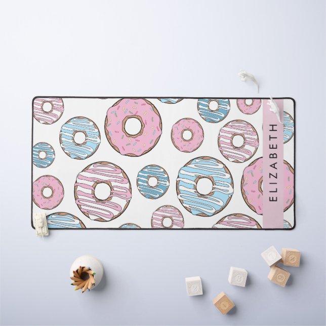Pink Doughnuts, Blue Doughnuts, Sprinkles, Your Na Desk Mat (Kids Table)