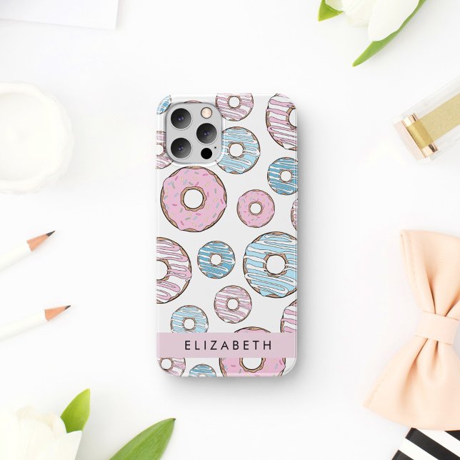 Pink Doughnuts, Blue Doughnuts, Sprinkles, Your Na iPhone 16 Case (Creator Uploaded)