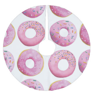 Pink doughnuts, colourful sugar topping pattern. brushed polyester tree skirt