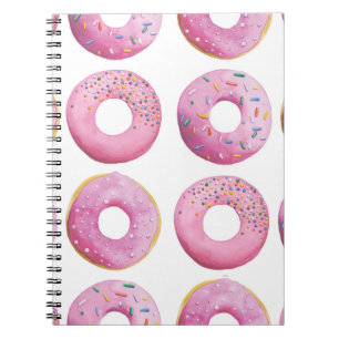 Pink doughnuts, colourful sugar topping pattern. notebook