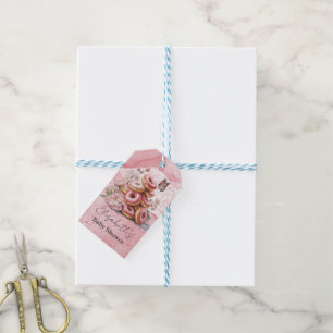 Pink Doughnuts & Floral Butterfly Girl Baby Shower Gift Tags