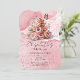 Pink Doughnuts & Floral Butterfly Girl Baby Shower Invitation