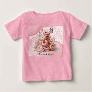 Pink Doughnuts & Floral Butterfly Girl Baby Shower T-Shirt