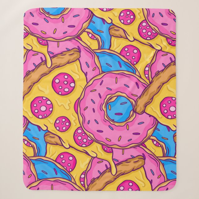 pink doughnuts pizza doughnuts sherpa blanket (Front)