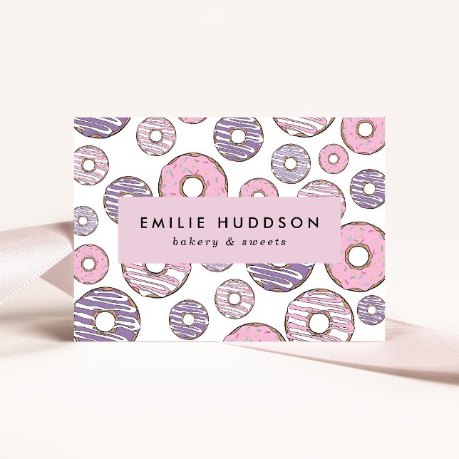 Pink Doughnuts, Purple Doughnuts, Cake Shop, Pastr Business Card (Creator Uploaded)
