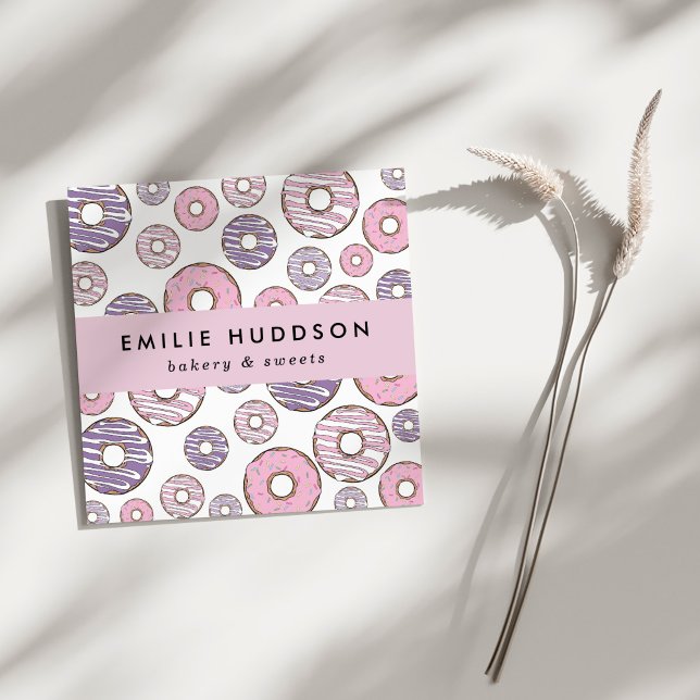 Pink Doughnuts, Purple Doughnuts, Cake Shop, Pastr Square Business Card (Creator Uploaded)