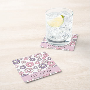 Pink Doughnuts, Purple Doughnuts, Sprinkles, Your Square Paper Coaster
