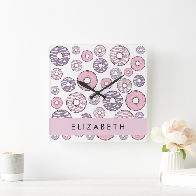 Pink Doughnuts, Purple Doughnuts, Sprinkles, Your  Square Wall Clock (Home)