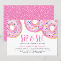 Pink Doughnuts Sprinkles Baby Shower Sip and See