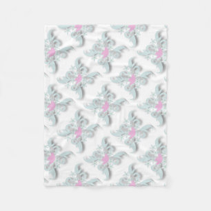 Pink Dove with Silver Flowers and Fronds Fleece Blanket